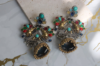 EGYPT - MULTICOLOR & RUBY OXIDIZED TRADITIONAL JHUMKA