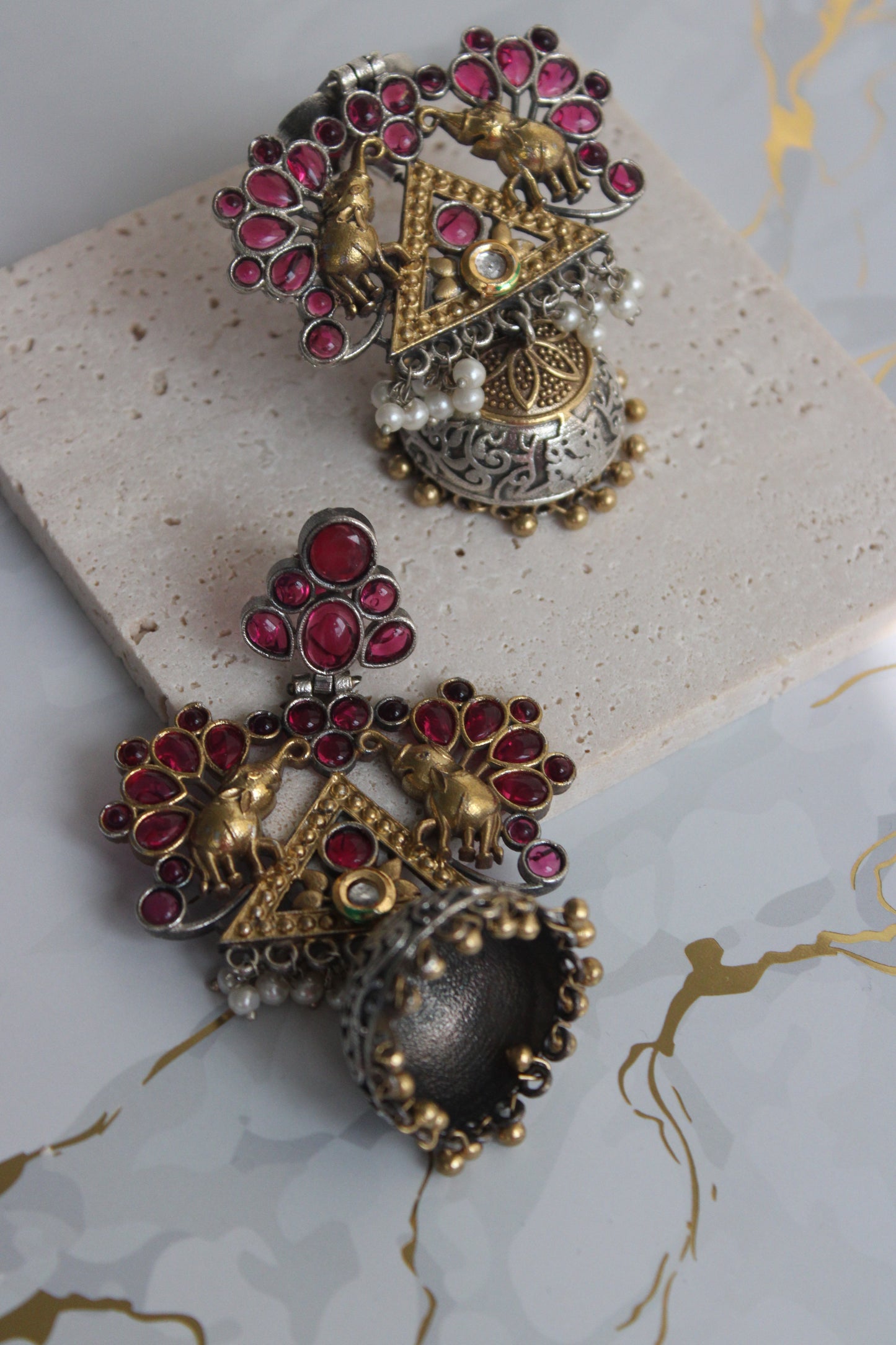 EGYPT - MULTICOLOR & RUBY OXIDIZED TRADITIONAL JHUMKA
