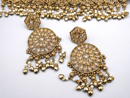 AFAISY - MULTI, GOLD POLKI SET WITH ROUND EARRINGS AND TIKKA