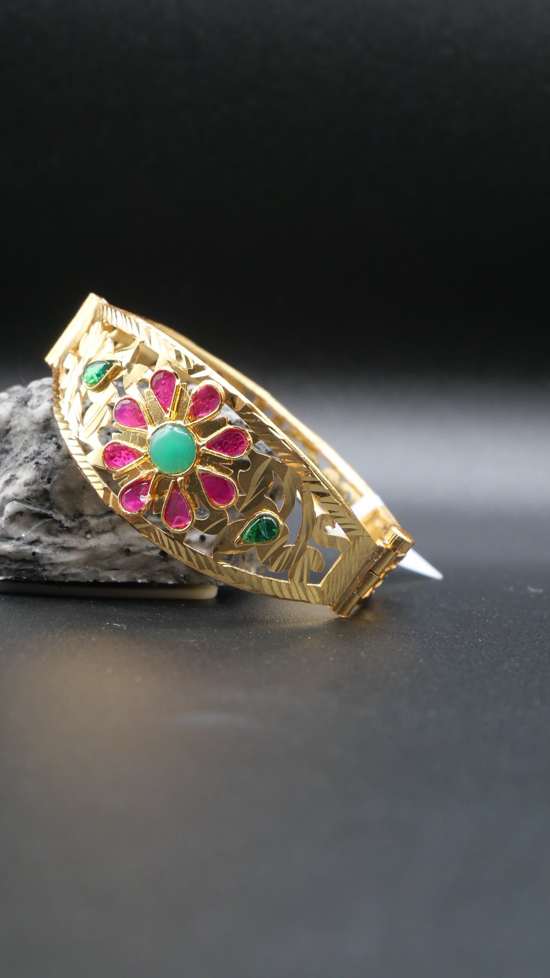 Damask - Artificial Gold-Plated Traditional Bracelet with Ruby and Green Accents