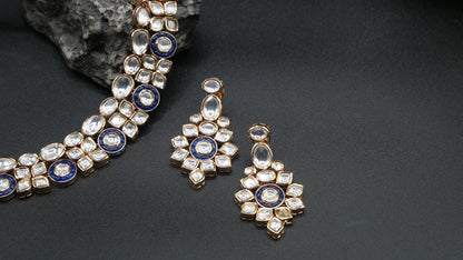 Floribunda - Kundan &nbsp;Set and Earrings with a blue hint