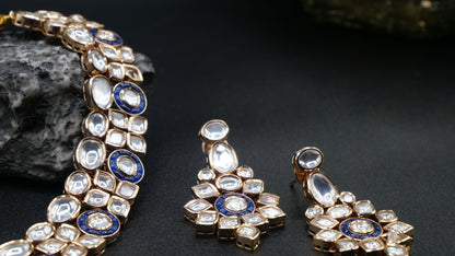 Floribunda - Kundan &nbsp;Set and Earrings with a blue hint