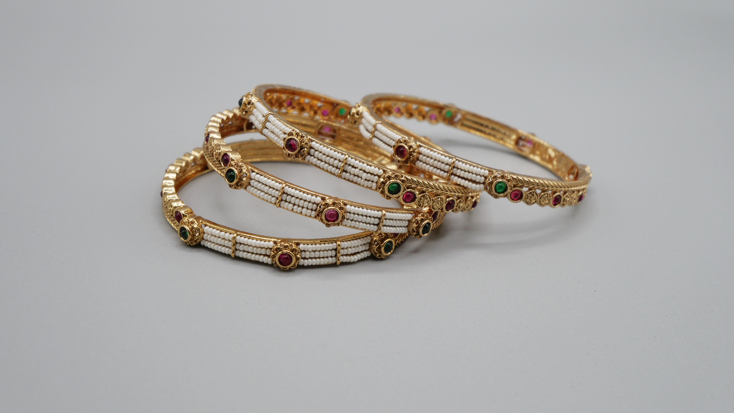 Allnat - Traditional Gold meenakari beard pearl kada